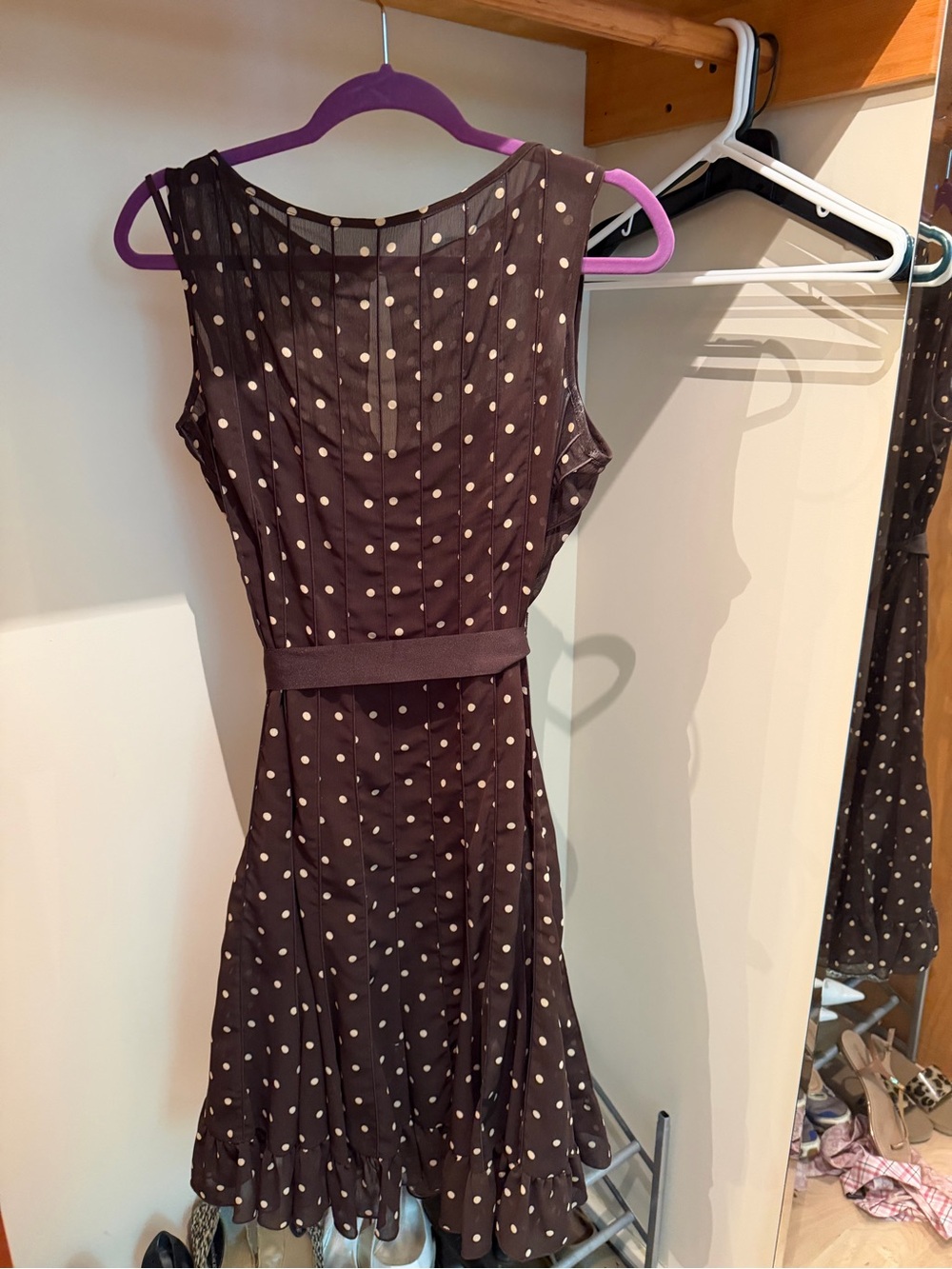 Sandra Darren Brown Polka Dot Midi Dress